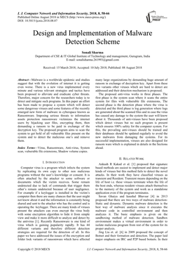 Design and Implementation of Malware Detection Scheme