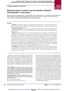 Muts Homologue 2 and the Long-Term Benefit of Adjuvant Chemotherapy in Lung Cancer