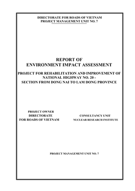 EIA Report for Rehabilitation and Improvement of National Highway No