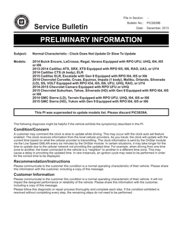 Service Bulletin PRELIMINARY INFORMATION