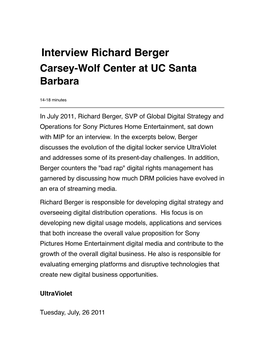 Richard Berger, SVP of Global Digital Strategy and Operations for Sony Pictures Home Entertainment, Sat Down with MIP for an Interview