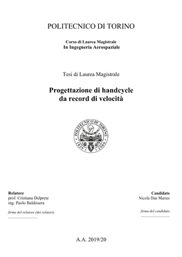 POLITECNICO DI TORINO Progettazione Di Handcycle Da Record Di Velocità