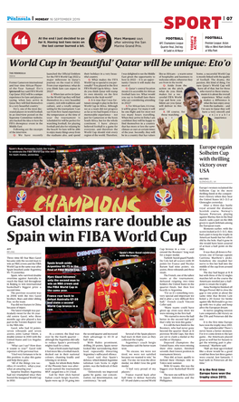 Gasol Claims Rare Double As Spain Win FIBA World