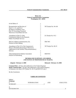 Federal Communications Commission FCC 00-33 Before the Federal