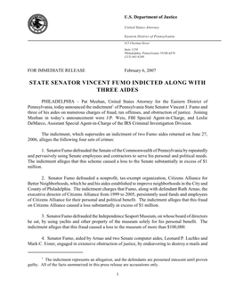State Senator Vincent Fumo Indicted Along with Three Aides