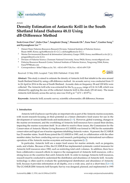 Density Estimation of Antarctic Krill in the South Shetland Island (Subarea 48.1) Using Db-Diﬀerence Method