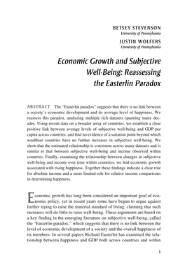 Economic Growth and Subjective Well-Being: Reassessing the Easterlin Paradox