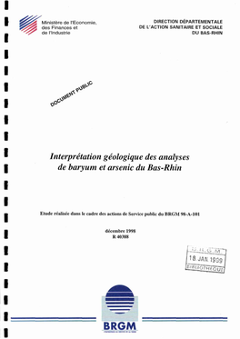 Interprétation Géologique Des Analyses De Baryum Et Arsenic Du Bas-Rhin