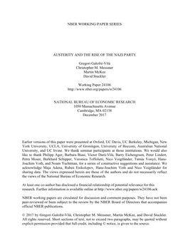 Nber Working Paper Series Austerity and the Rise Of