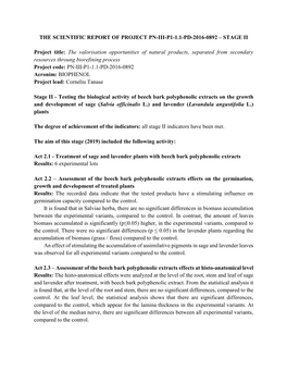 The Scientific Report of Project Pn-Iii-P1-1.1-Pd-2016-0892 – Stage Ii