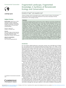 A Synthesis of Renosterveld Ecology and Conservation