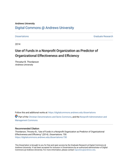 Use of Funds in a Nonprofit Organization As Predictor of Organizational Effectiveness and Efficiency