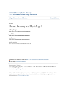 Human Anatomy and Physiology I Anthony Cooper Albany State University, Anthony.Cooper@Asurams.Edu