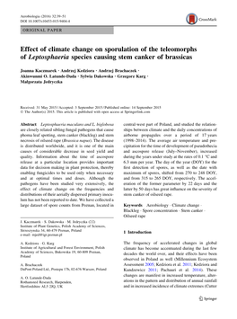 Effect of Climate Change on Sporulation of the Teleomorphs of Leptosphaeria Species Causing Stem Canker of Brassicas