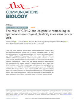 The Role of GRHL2 and Epigenetic Remodeling in Epithelialâ€“Mesenchymal Plasticity in Ovarian Cancer Cells