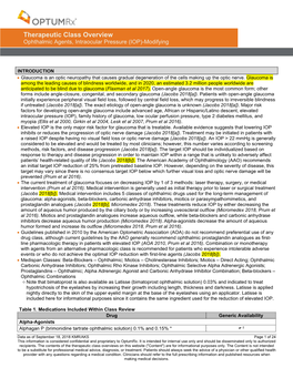 Therapeutic Class Overview Ophthalmic Agents, Intraocular Pressure (IOP)-Modifying