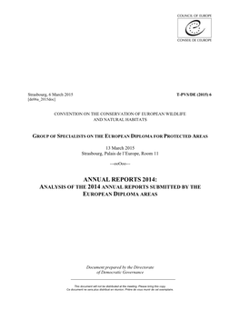 Annual Reports 2014: Analysis of the 2014 Annual Reports Submitted by the European Diploma Areas