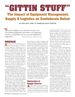 “GITTIN STUFF” the Impact of Equipment Management, Supply & Logistics on Confederate Defeat