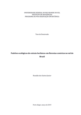 Padrões Ecológicos Do Estrato Herbáceo Em Florestas Costeiras No Sul Do Brasil