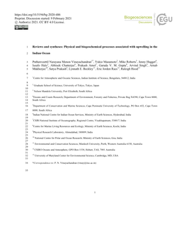 Physical and Biogeochemical Processes Associated with Upwelling in the Indian Ocean Puthenveettil Narayan