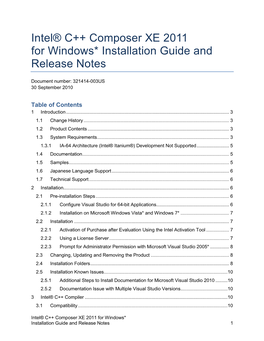 Intel® C++ Composer XE 2011 for Windows* Installation Guide and Release Notes