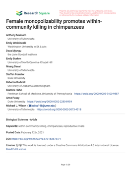 Community Killing in Chimpanzees