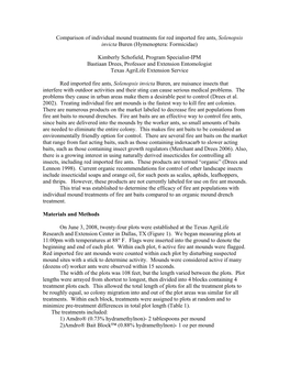 Comparison of Individual Mound Treatments for Red Imported Fire Ants, Solenopsis Invicta Buren (Hymenoptera: Formicidae)