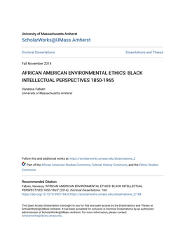 African American Environmental Ethics: Black Intellectual Perspectives 1850-1965