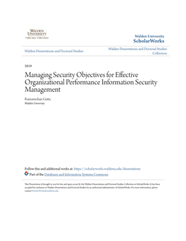 Managing Security Objectives for Effective Organizational Performance Information Security Management Ramamohan Gutta Walden University