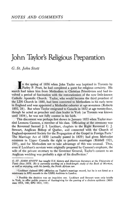 John Taylor's Religious Preparation