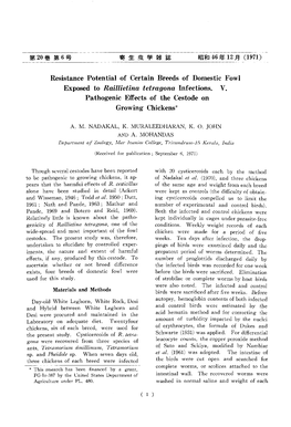 Resistance Potential of Certain Breeds of Domestic Fowl Exposed to Raillietina Tetragona Infections. V. Pathogenic Effects of the Cestode on Growing Chickens*