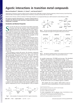 Agostic Interactions in Transition Metal Compounds