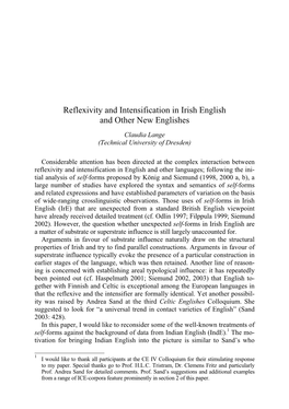 Reflexivity and Intensification in Irish English and Other New Englishes