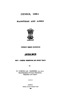 District Census Handbook, Jaisalmer, Rajasthan and Ajmer