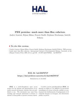 PBX Proteins: Much More Than Hox Cofactors Audrey Laurent, Réjane Bihan, Francis Omilli, Stéphane Deschamps, Isabelle Pellerin
