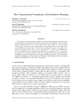 The Computational Complexity of Probabilistic Planning