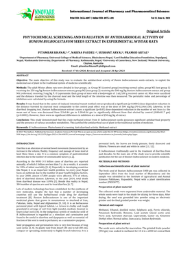 Phytochemical Screening and Evaluation of Antidiarrhoeal Activity of Bunium Bulbocastanum Seeds Extract in Experimental Wistar Rats