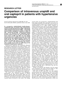 Comparison of Intravenous Urapidil and Oral Captopril in Patients with Hypertensive Urgencies