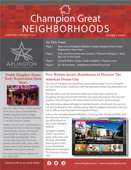 Champion Great Neighborhoods QUARTERLY Update FY2017 Volume 3, Issue 1