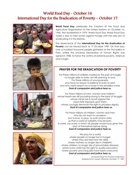 World Food Day/World Day for the Eradication of Poverty — October