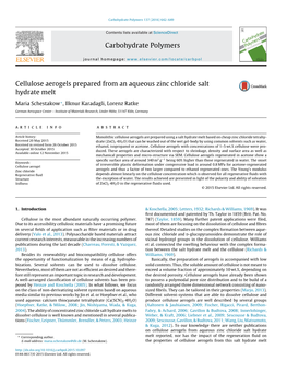 Cellulose Aerogels Prepared from an Aqueous Zinc Chloride Salt Hydrate