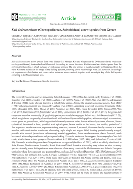 Kali Dodecanesicum (Chenopodiaceae, Salsoloideae) a New Species from Greece