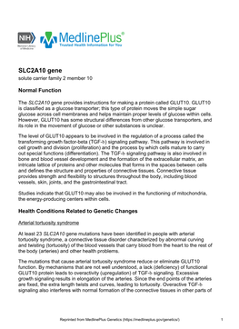 SLC2A10 Gene Solute Carrier Family 2 Member 10