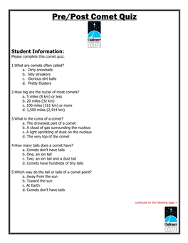 Pre/Post Comet Quiz