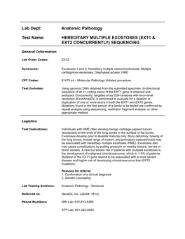 Hereditary Multiple Exostoses (EXT1 & EXT2 Concurrently) Sequencing