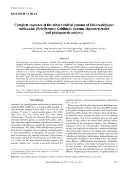 Complete Sequence of the Mitochondrial Genome of Odontamblyopus Rubicundus (Perciformes: Gobiidae): Genome Characterization and Phylogenetic Analysis