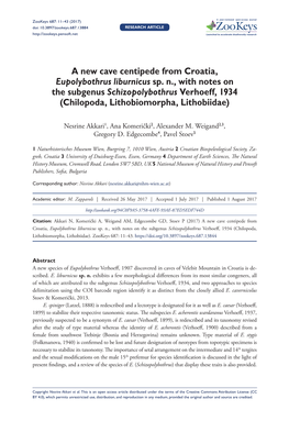 ﻿A New Cave Centipede from Croatia