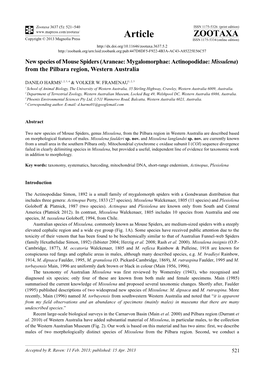 Araneae: Mygalomorphae: Actinopodidae: Missulena) from the Pilbara Region, Western Australia