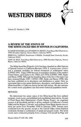 A Review of the Status of the White-Faced Ibis in Winter in California