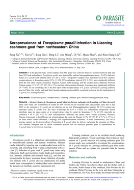 Seroprevalence of Toxoplasma Gondii Infection in Liaoning Cashmere Goat from Northeastern China